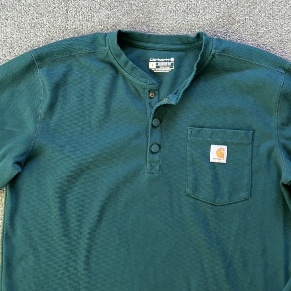 Carhartt Other - Carhartt Shirt Mens Large Green Henley Long Sleeve Pocket Workwear Relaxed